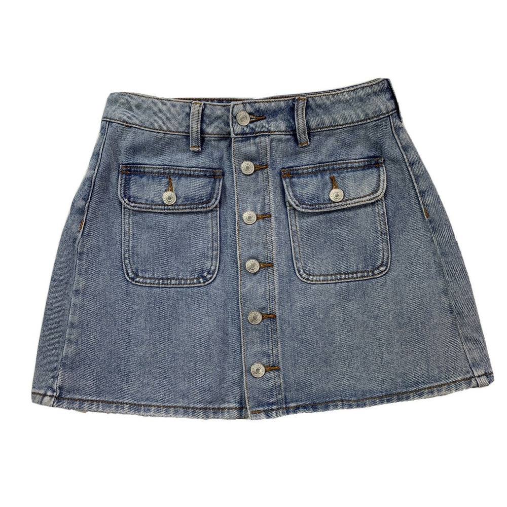 Pacsun Jean‎ Mini Skirt Women's Size 25 XS XSMALL Button-Front Medium Wash Denim